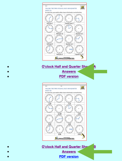 telling the time 5a_5b answers